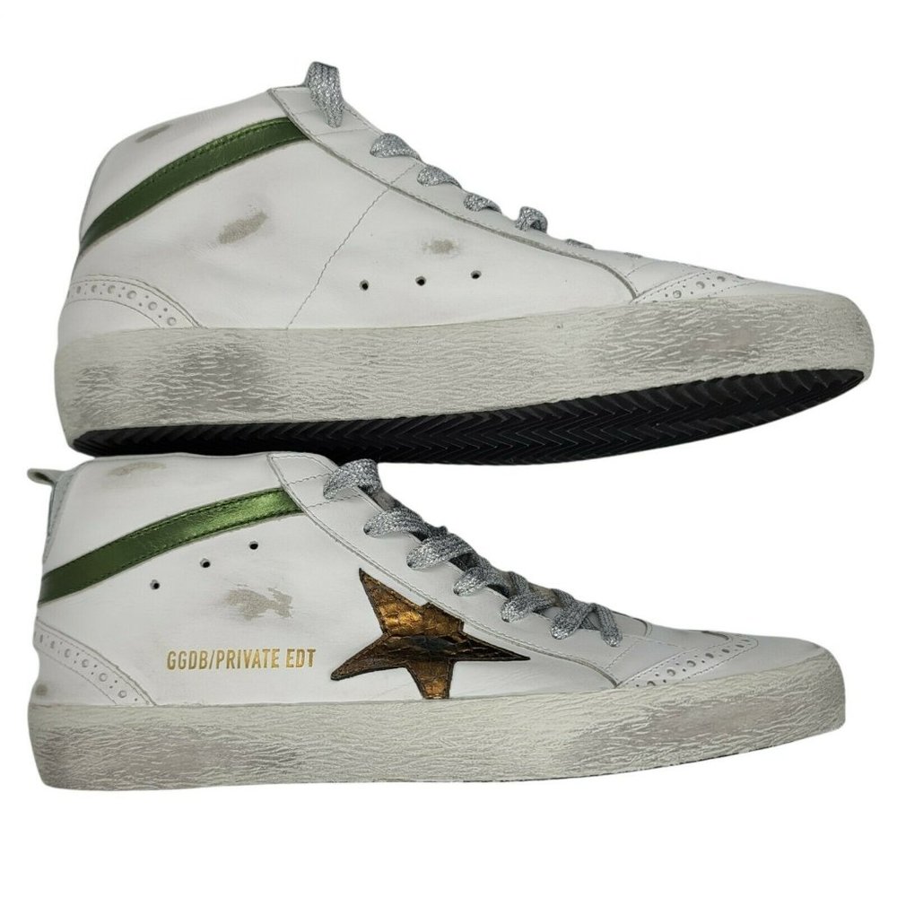 Golden Goose Size 40 Midstars BNIB White, Green Bronze Accents Retail 605 - Picture 2 of 12